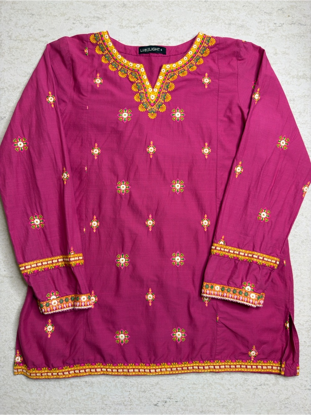 Limelight Embroidered Tunic Boho Ethnic Blouse in Magenta Pink Size S